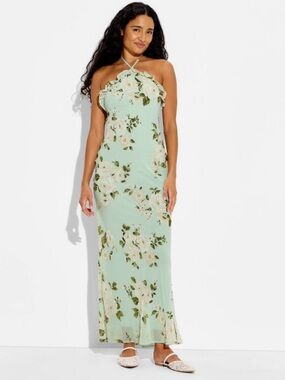 Wild Fable Women's Ruffle Maxi Empire Waist Halter Dress Floral Cottagecore M